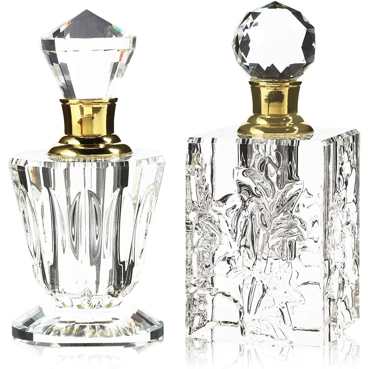 Okuna Outpost Crystal Glass Perfume Bottle Set - Refillable Perfume Bottles for Fragrance & Oils - Boudoir Props - Pack of 2, Transparent Glass, Round